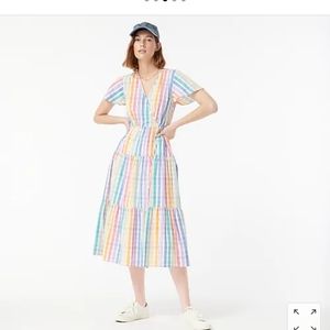 J Crew Rainbow Gingham Faux Wrap Dress